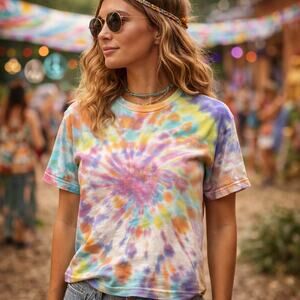 Hanes Tie Dye Spiral T-Shirt Kids 10-12 M Retro Hippie Boho Festival Kidcore